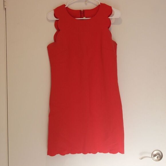 J. Crew Red Scalloped Shift Mini Dress Women Size 4 - Picture 2 of 10